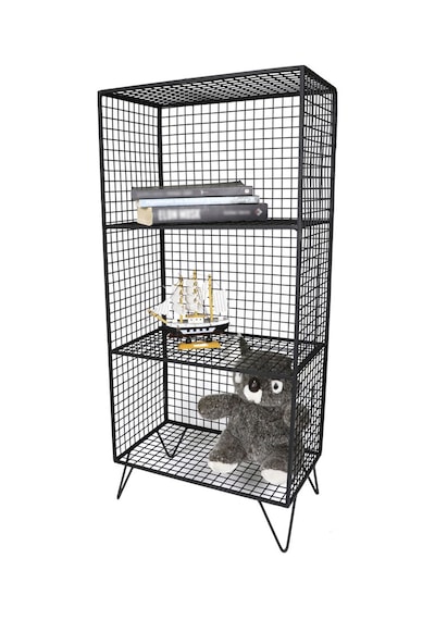 Ayaklı Metal Rafı 3 Gözlü Kitaplık Grid Kafes Tel Model Wd-62