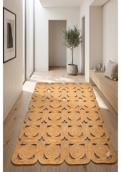 Jüt Hasır Kare Kilim Dekoratif Halı Yolluk Doğal Görünümlü Bohem Modern Ev Dekorasyonu Salon Oturma Mutfak Balkon Çocuk Odası 160kırçıllıhasır
