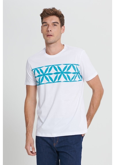 AC&Co / Altınyıldız Classics Erkek Beyaz Standart Fit Normal Kesim Baskılı Bisiklet Yaka Tişört Beyaz