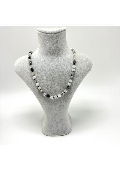 Yıldız Doğal Taş Rutilli Kuvars Doğal Taş 6 MM Makrome Kolye 45 CM - 55 CM Ayarlanabilir Beyaz
