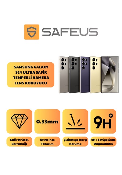 Safeus Safir Temperli Kamera Lens Koruyucu, Samsung Galaxy S24 Ultra İle Uyumlu Mor