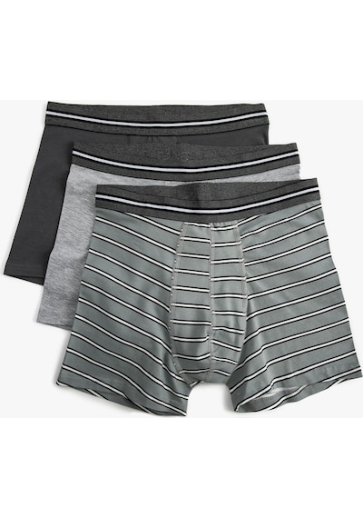 Koton 3'Lü Boxer Seti Beli Lastikli Gri Çizgili 3Slm90036Mk 3Slm90036Mk03K
