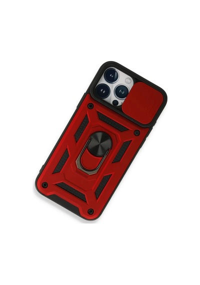 Apple iPhone Uyumlu  15 Pro Max Uyumlu Kılıf Pars Lens Yüzüklü Silikon - Kırmızı
