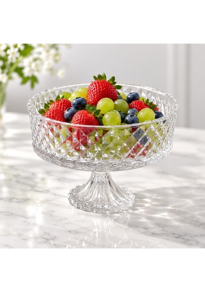 Deconox Tırtıl Desenli Ayaklı Şeffaf Cam Kurabiyelik 19 X 11,5 Cm, Meyve, Tatlı, Çerez Ve Kanape Sunum Kasesi, Tekli