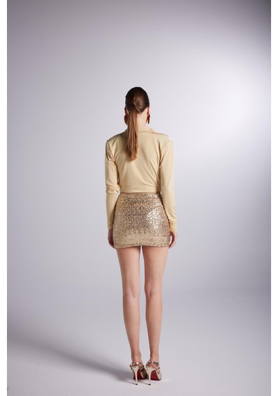 Holly Lolly Degaje Yaka Dekolteli Çıtçıtlı Taylor Bodysuit Gold