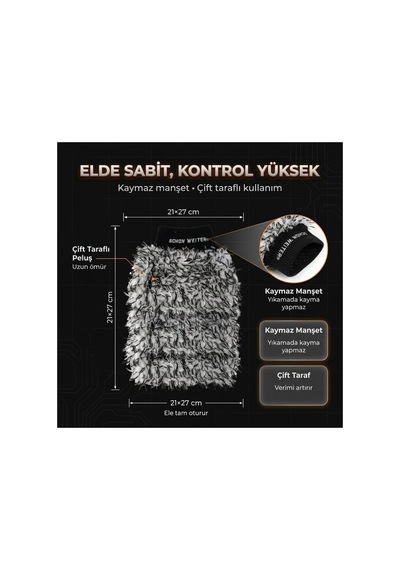 Peluş Çift Taraflı Mikrofiber Oto Yıkama Eldiveni Siyah Beyaz Profesyonel- Schön Weiter