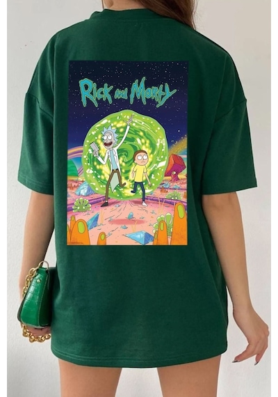 Flood Of Style Unisex Rick And Morty Baskılı T-shirt Yeşil