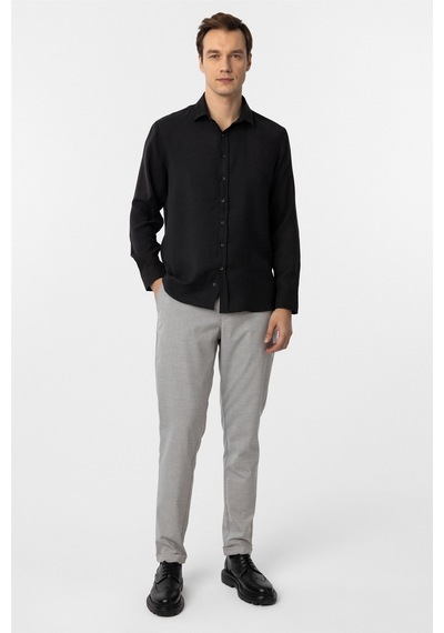 Süvari Siyah Slim Fit Düz Klasik Yaka Gömlek-34097 Siyah