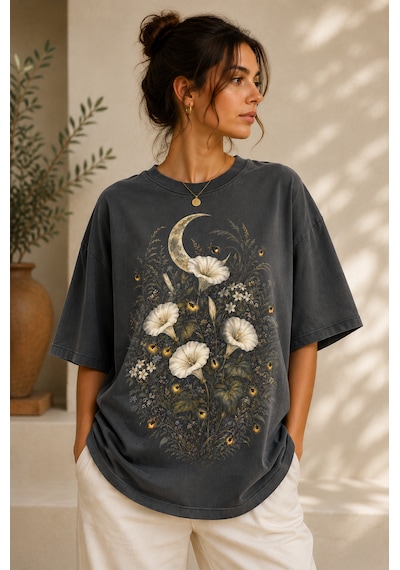 Velaura Studio Gece Bahçesi Kadın T-shirt Açık Füme