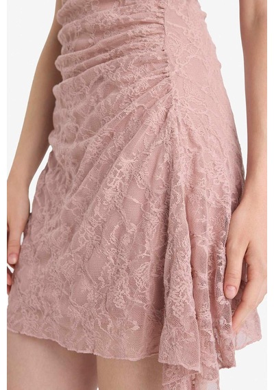 Defacto Yuvarlak Yaka Dantel Askılı Mini Elbise F6763ax25hsbr86 Pembe