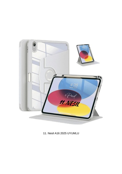 Apple Uyumlu iPad 11. Nesil A16 2025 360 Dönebilen Yatay Dikey Standlı Fuchsia Pino Tablet Kılıfı Kılıf