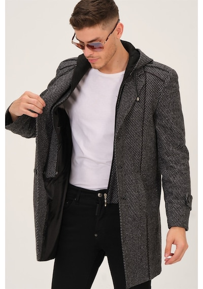 Plt8334 Dewberry Erkek Palto-Desenli Gri-Desenli Gri