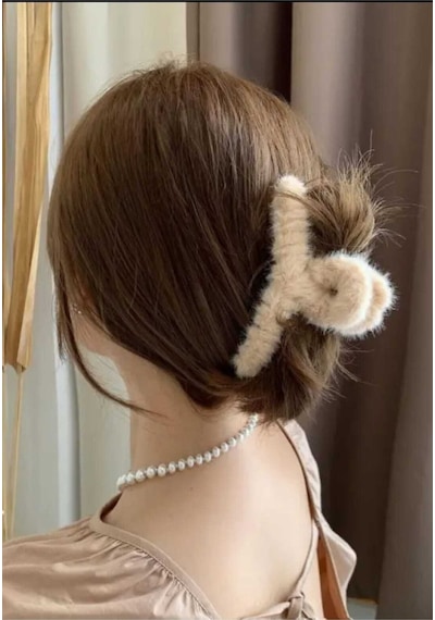 Peluş Yumuşak Tüylü Mandal Toka Karamel
