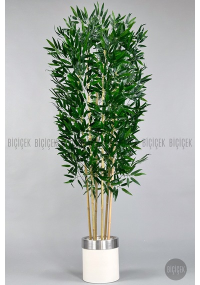Yapay Bambu Ağacı 170cm Krem Silver Metal Saksıda Krem-silver