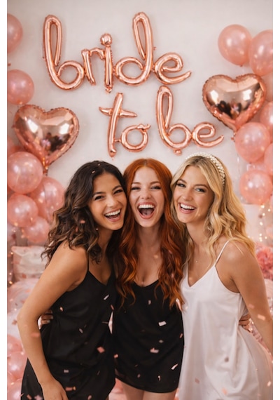 Bride To Be Imza Folyo Balon 10 Adet Rose Gold Balon 2 Adet 16 İnc Kalp Folyo Balon Canyon Rose