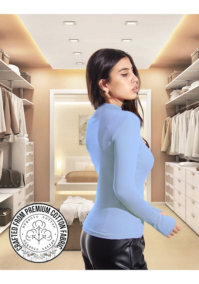Alya Underwear Kaşkorse Yarım Boğaz Body Sweatshirt, Fitilli Kumaş, Likralı, Bordo Açık Mavi
