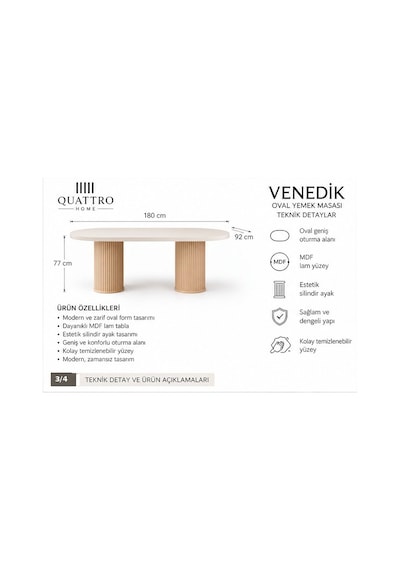 Venedik Yemek Masası Abanoz - Beyaz