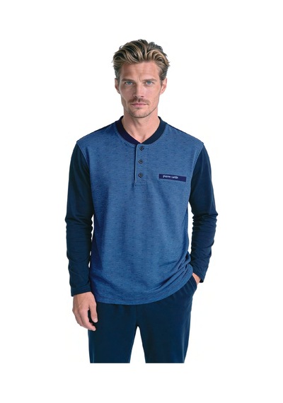 Pierre Cardin 6142 Erkek Uzun Kollu Yakası Düğmeli Jakarlı Pijama Takımı-lacivert
