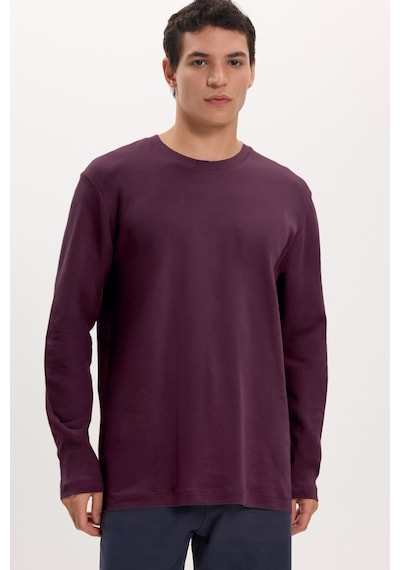 Tudors Unisex Relax Fit Rahat Kesim %100 Pamuk Uzun Kollu Bisiklet Yaka Bordo Basic Tişört-51285