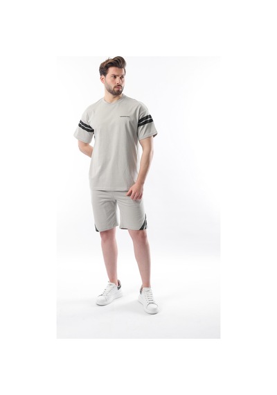 Madmext Boyalı Gri Şerit Detaylı Erkek Şort T-shirt Takım E7301