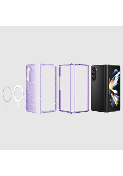 Samsung Galaxy Uyumlu Z Fold 6 Kılıf Magsafe Şarj Özellikli Simli Sert Şeffaf Allstar Kapak Mor