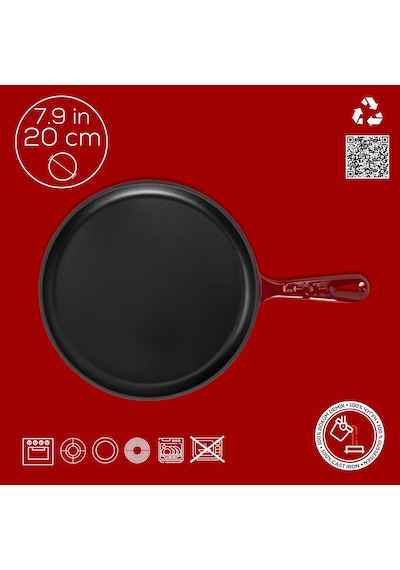 Lava Döküm Yuvarlak Pizza Krep Pankek Tavası Döküm Demir Yekpare Saplı Çap Ø 20cm.-bordo Bordo