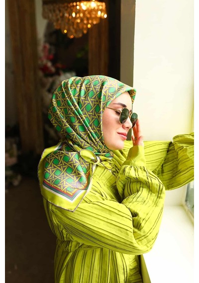 Silk Home Eflatun Yeşil Karma Desen Tivil İpek Eşarp 11424-63