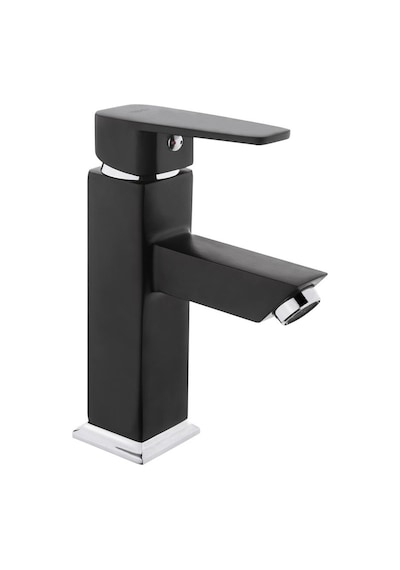 Tema Kare Slim Tek Gövde Sabit Lavabo Bataryası Mat Siyah