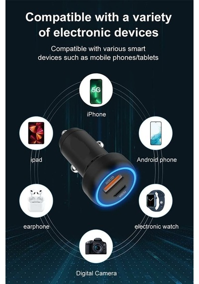 Hepu Hp-778 Araç Çakmaklık Şarj Aleti 20 Watt+type-c Apple Uyumlu iPhone Kablolu