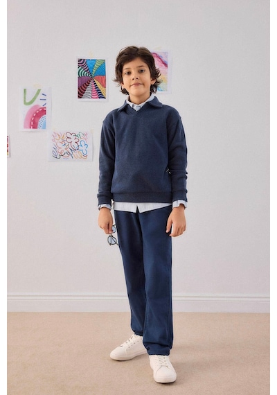 Defacto Oversize Geniş Kalıp Yarım Fermuarlı Baskılı Jakarlı Sweatshirt Erkek Çocuk G5384A825WN