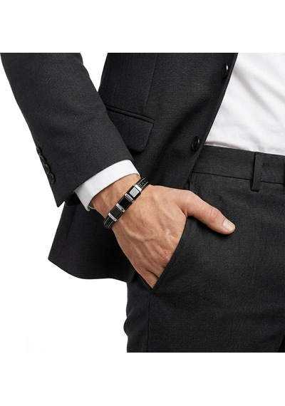 Moncuk Design Siyah-beyaz 316l Çelik Ve Saç Örgü Erkek Deri Bileklik 33514b26d3 Açık Gri