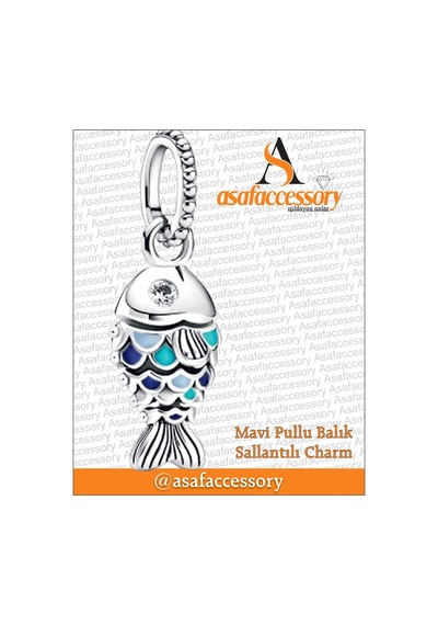 Mavi Pullu Balık Sallantılı Charm Gümüş