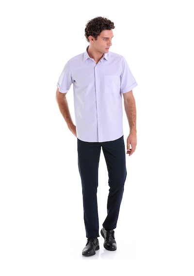 Hatemoğlu Lila Comfort Fit Kareli Pamuklu Slim Yaka Kısa Kol Klasik Gömlek Lila
