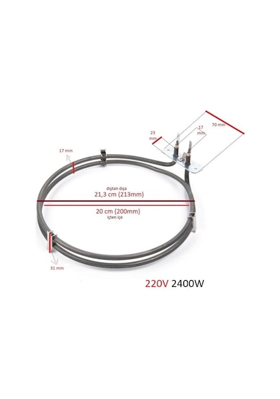 Fırın Rezistansı Turbo 2400w 220v Çap:20cm 6,5mm Arçelik Uyumlu