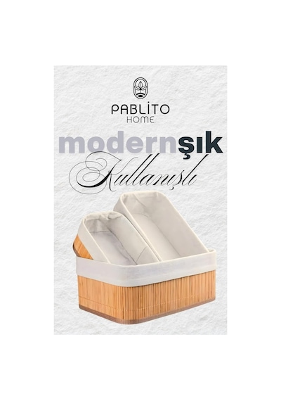 Pbt-595 Dikdörtgen 3lü Sepet Bambu Sepet Seti Dekoratif Banyo Mutfak Düzenleyici Organizeri Diğer