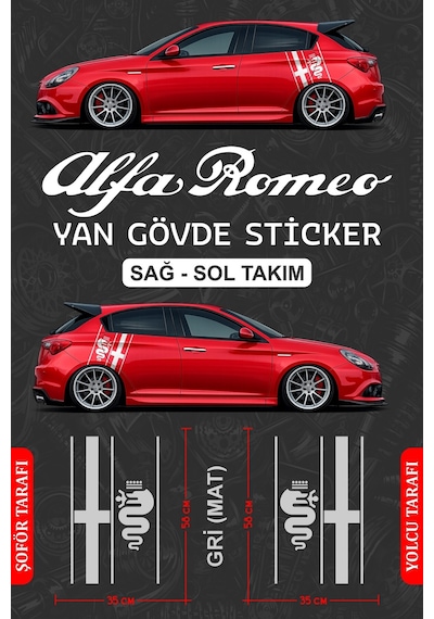 Alfa Romeo Yan Gövde Sticker Seti Grimat - 854101982