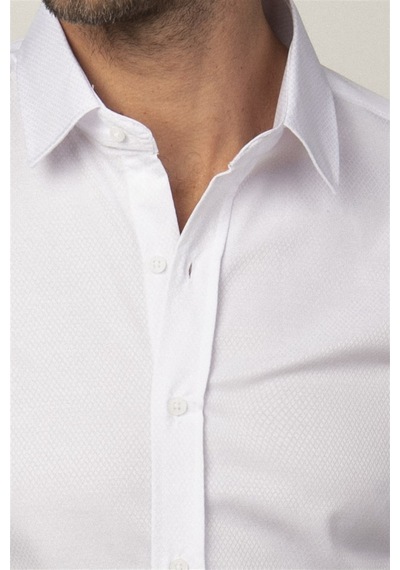 Tudors Modern Slim Fit Pamuklu Kolay Ütü Armürlü Erkek Beyaz Gömlek-25755-beyaz Beyaz
