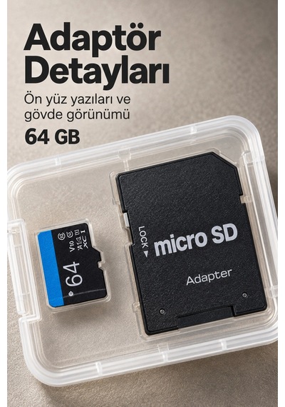 64 Gb Micro Sd Hafıza Kartı Adaptörlü Kutulu Set