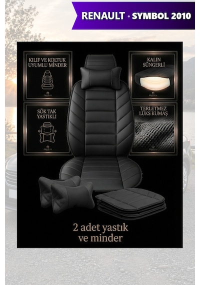 Renault Symbol 2010 Uyumlu Lüks Siyah Renk Premium 2 Adet Minder Ve Yastık