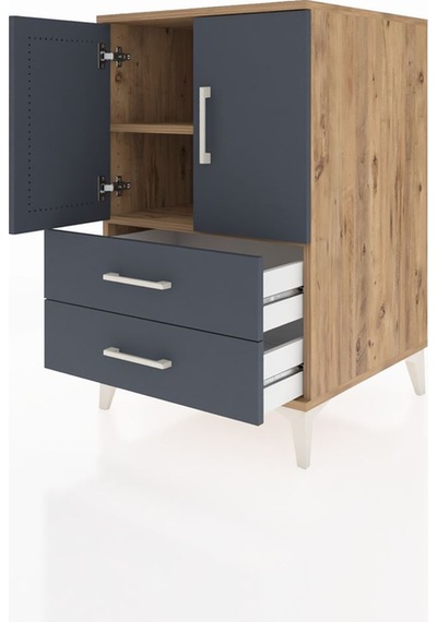 Kronos Komodin 2 Raflı 2 Çekmeceli 2 Kapaklı 60x59x96 Çam-ant... Çam