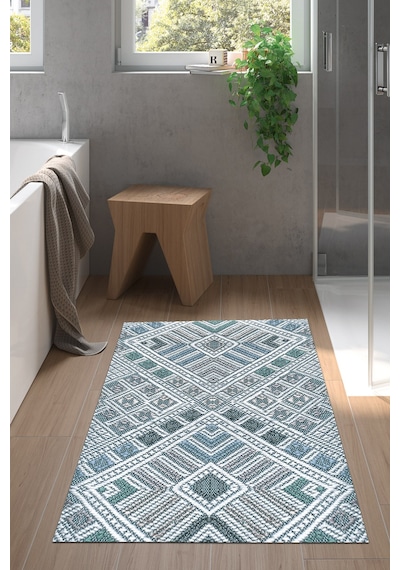 Dekoreko Kaymaz Taban Djt Banyo Halısı Trend Modern 2029 Mavi