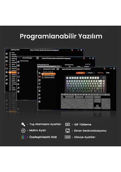 Aula F75 Max Mekanik Rgb Tkl Reaper Switch Kablosuz Makrolu Hot Swap Klavye Desenli Siyah