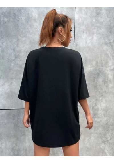 Kadın Kelebek Baskılı Oversize Kısa Kol T-shirt - Siyah Siyah