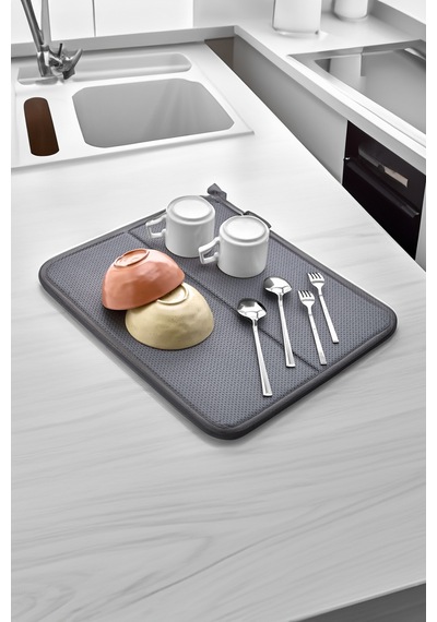 44x36cm Gri Katlanabilir Bulaşık Matı Kurutma Örtüsü Üstü Süper Emici Mikrotex Sünger Kalın Bez Bamb Diğer