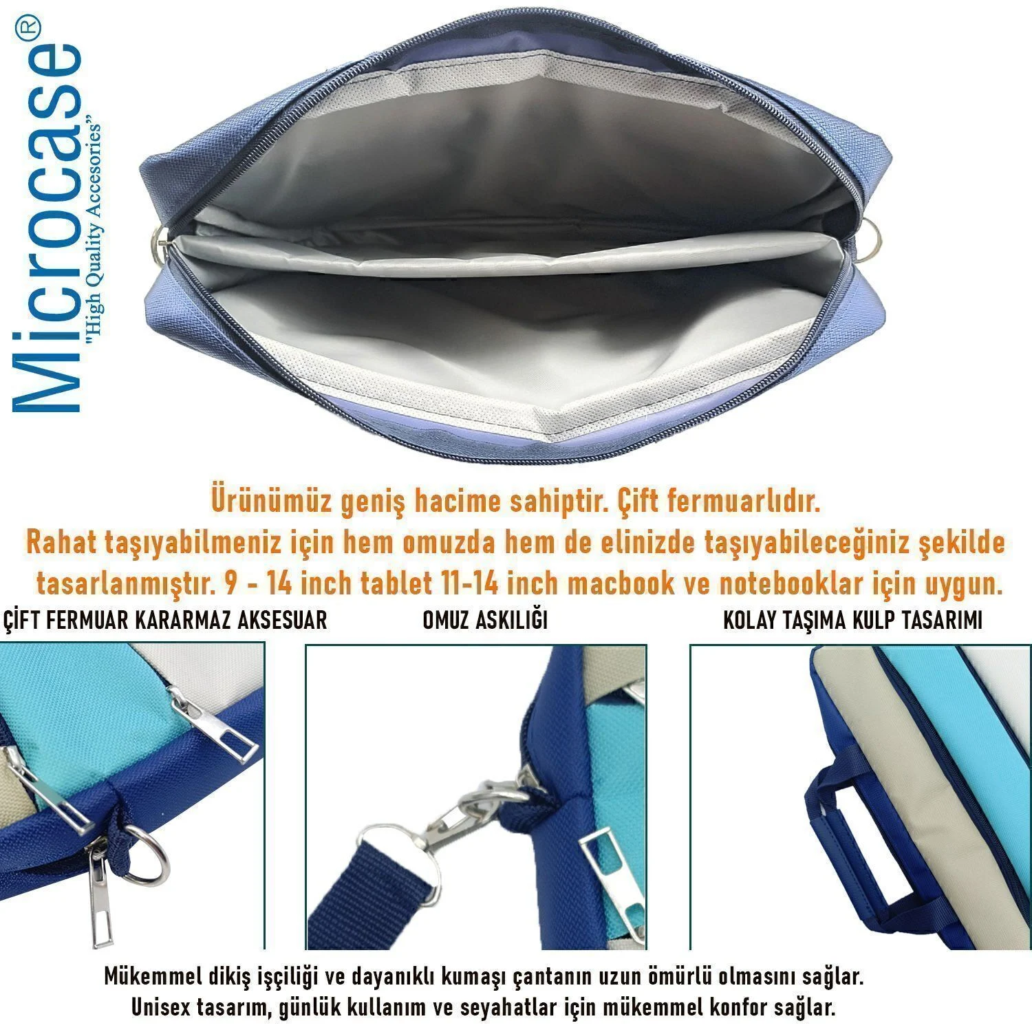 Microcase Apple İpad Air 11 2026 İle Uyumlu Tablet Macbook Laptop Tablet Çantası 2 Bölmeli Al4821 Krem