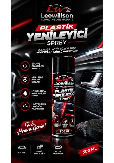 Plastik Yenileyici Sprey 500 Ml Araç Torpido Tampon Trim Parlatıcı Koruyucu 500ml