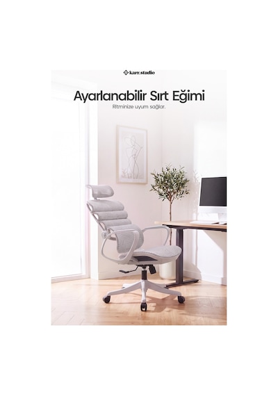 Rosso Ergonomik Çalışma Koltuğu - Sabit Kolçak - Beyaz