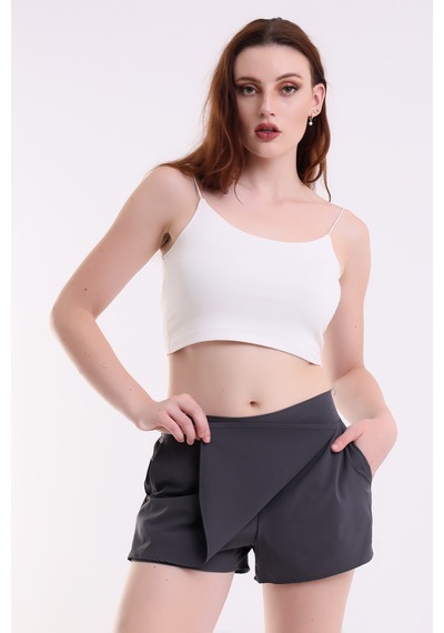 Winmoda34 Kadın Spor Şortlu Tenis Eteği 2 Cepli Gri
