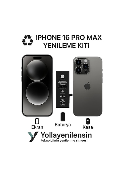 Apple Uyumlu iPhone 16 Pro Max Kiti Ekran + Batarya + Arka Kasa Model , Yüksek Kalite Parçalar