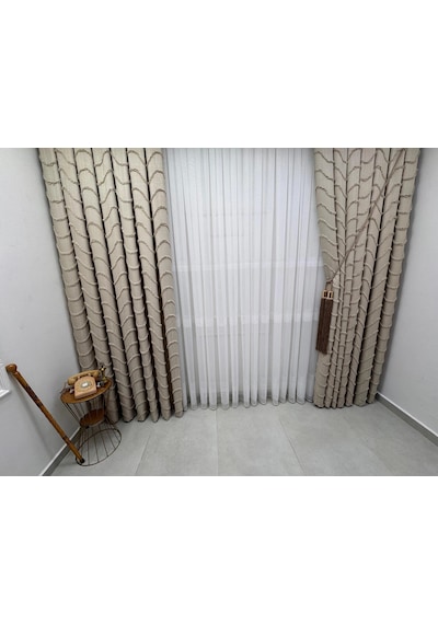 Nivemeshome Yeni Sezon Gümüş Simli 3 Bantlı 1/2,5 Pileli Tül Perde Apm Ekru